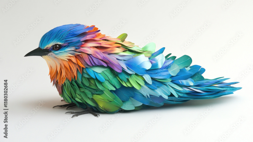 Fototapeta premium Colorful vibrant bird, paper art style, isolated on white background.