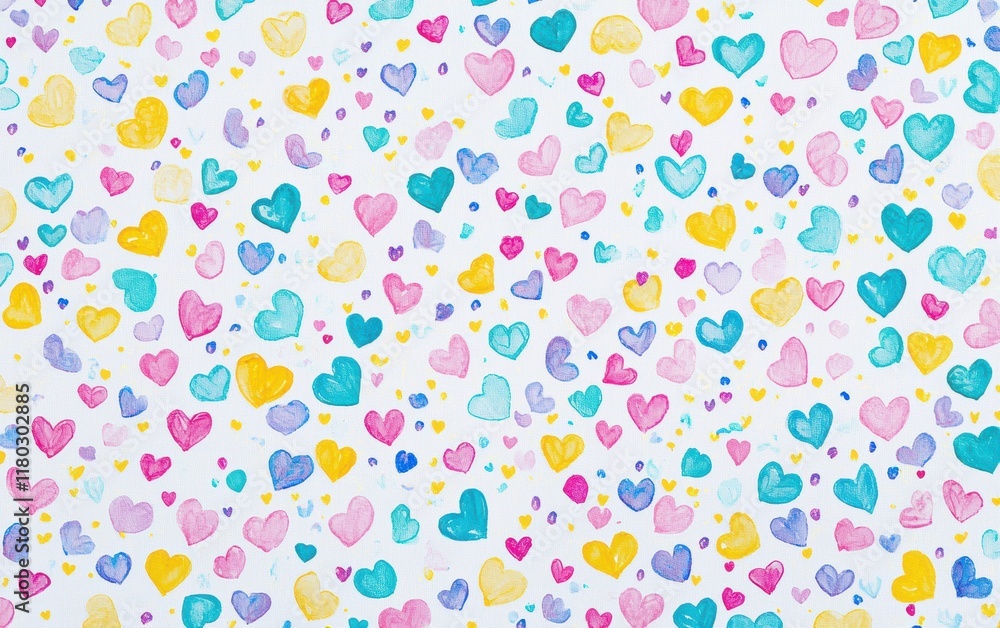 A playful pastel background with tiny multicolored hearts scattered randomly for Saint Valentines Day A playful pastel background with tiny multicolored hearts scattered randomly for Saint Valentines Day