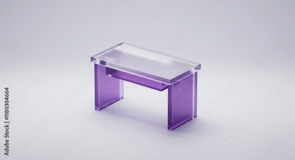 Modern minimalistic purple glass table on light background Modern minimalistic purple glass table on light background