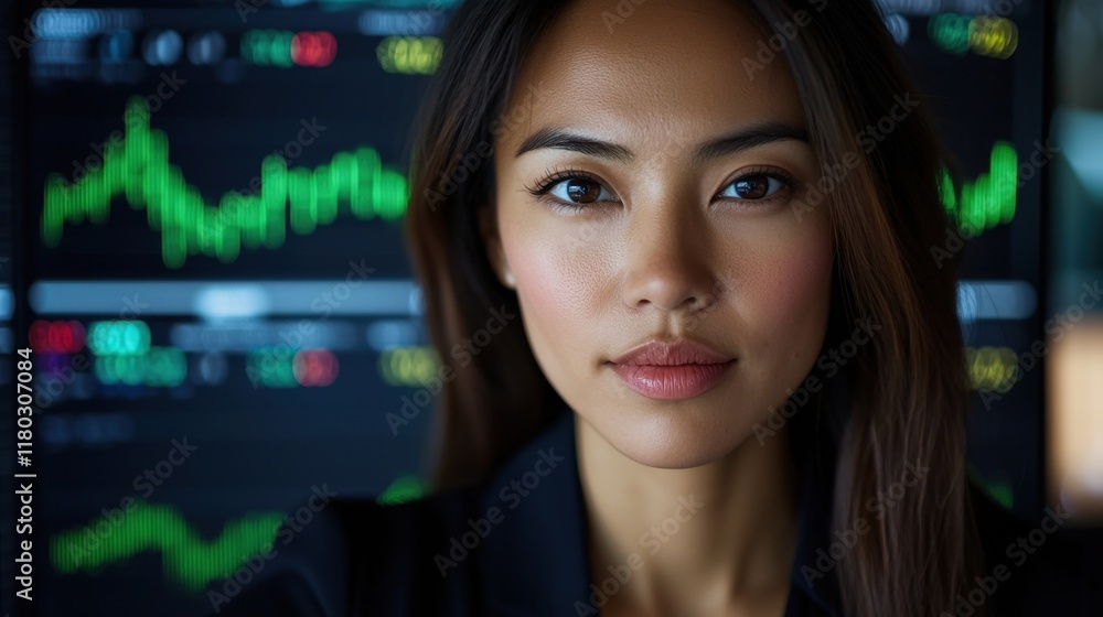 Fototapeta premium A woman with a serious expression is looking at the camera