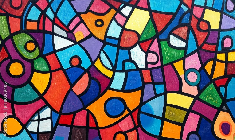 Obraz premium Colorful abstract painting with a lot of different colors and shapes. The painting has a lot of different colors and shapes, and it looks like it's made up of different pieces
