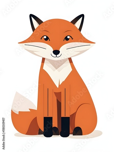 cute wild animal illustration fox sitting facing front