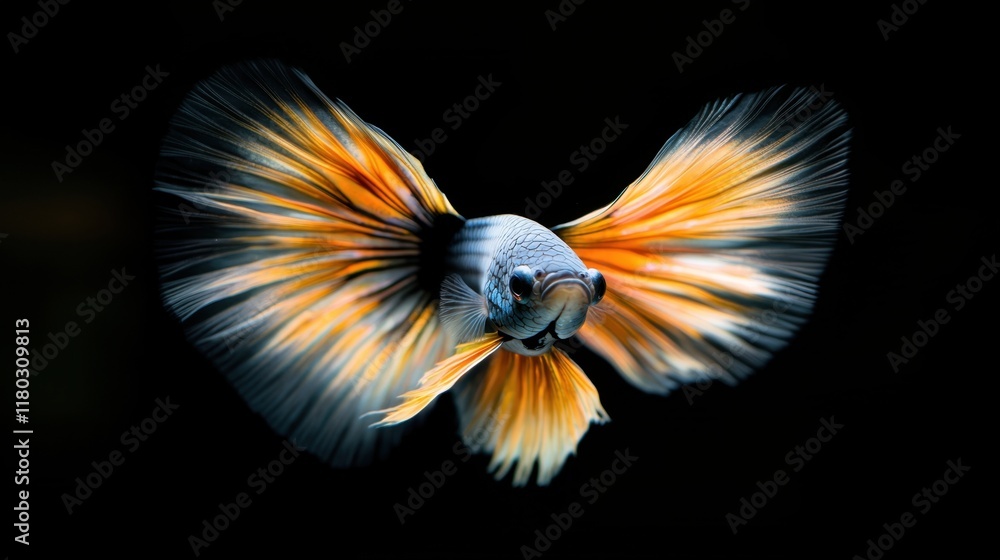 Fototapeta premium A fish with orange and black fins is flying through the air
