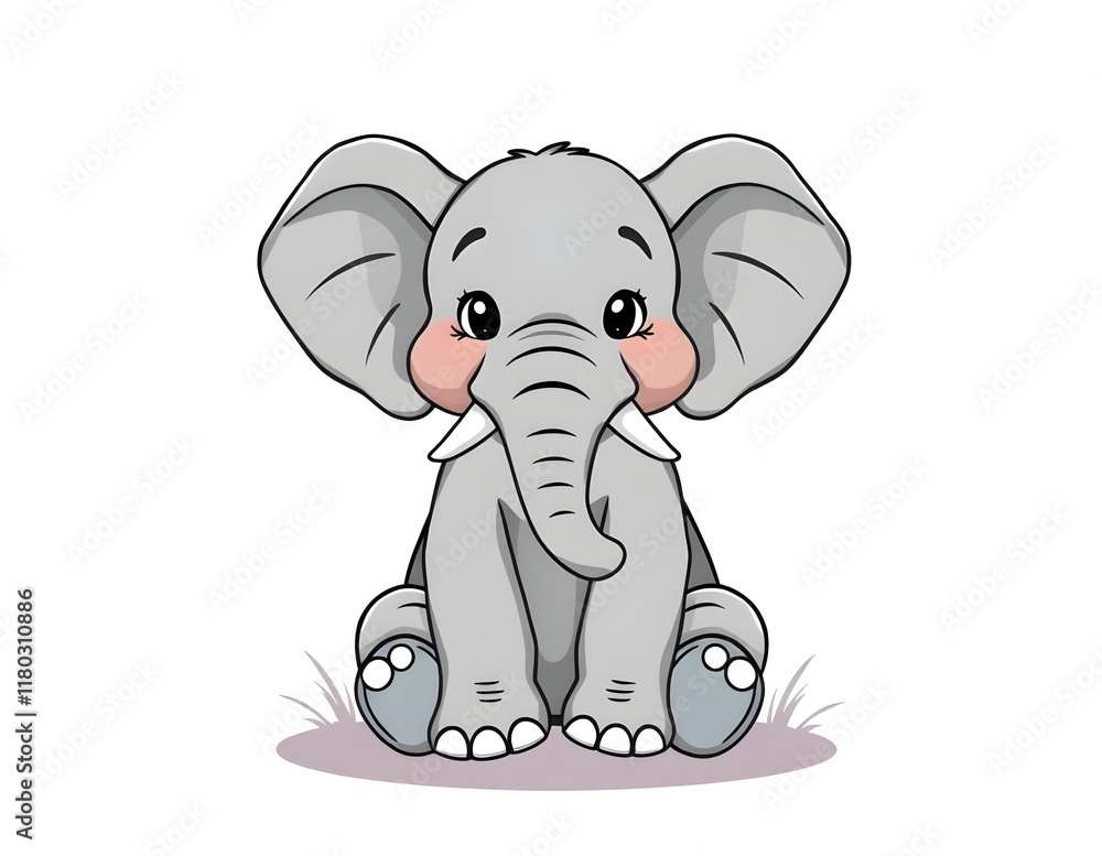 Fototapeta premium cute wild animal illustration elephant sitting facing front