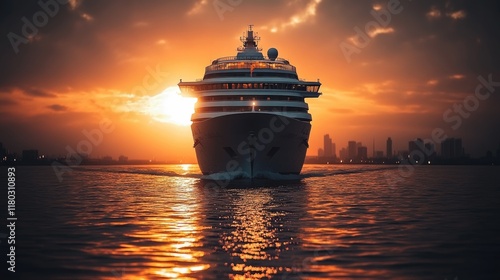 A massive cruise ship sailing through calm waters, suitable for travel or vacation themes photo