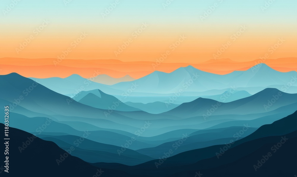 Obraz premium Desert landscape with mountains in the background. The sky is a mix of blue and orange