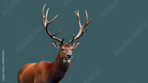 Minimalist regal red deer stag with regrown antlers photo