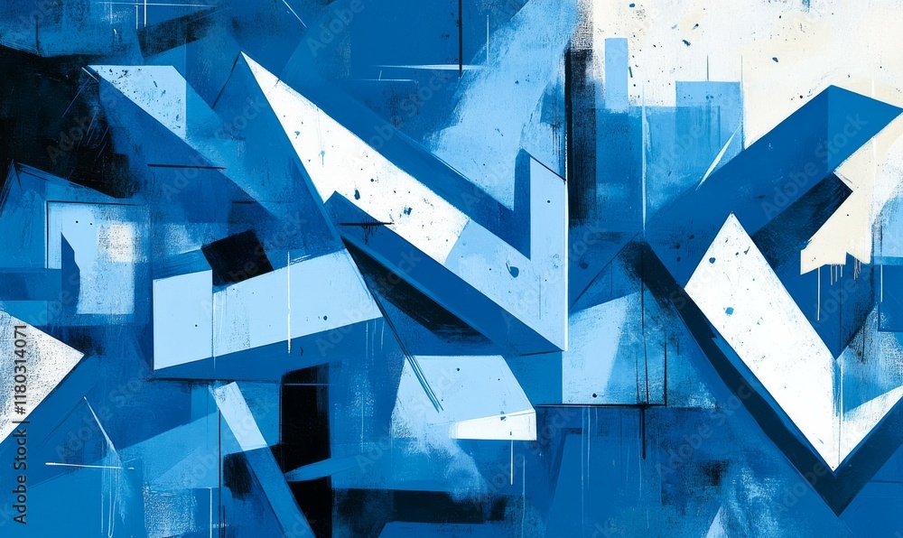 Obraz premium Modern geometric background in blue with sharp, angular shapes.