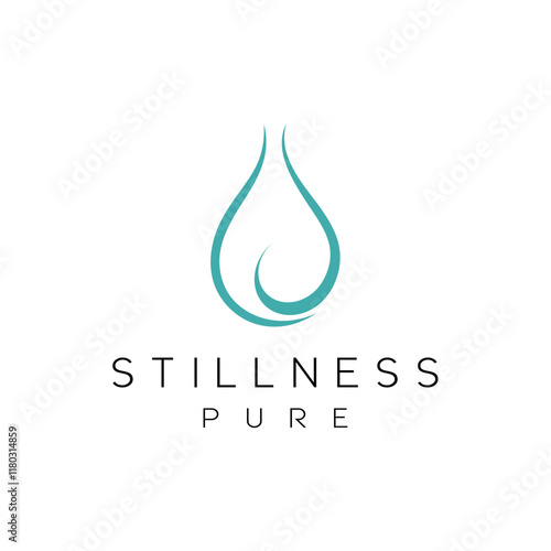 Stillness Pure Water Drop Smile Line Logo symbolizes serene purity and tranquility in a refined editable vector brand identity corporate image.