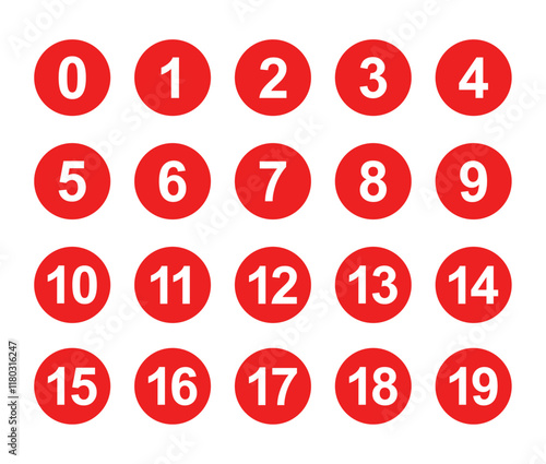 Numbers icon set 0 to 19