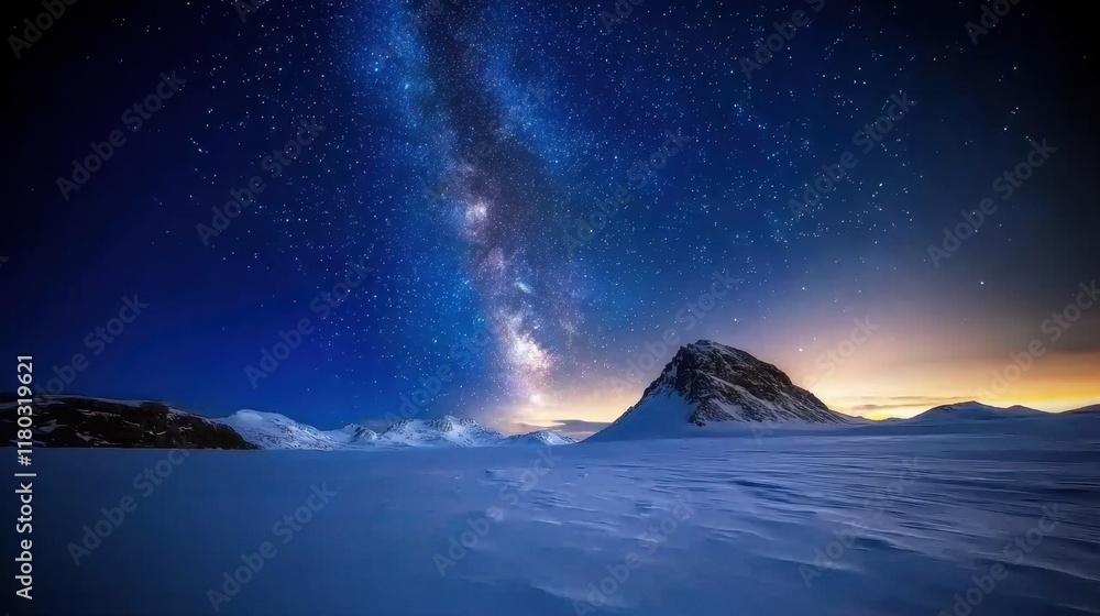 Fototapeta premium A beautiful night sky with a large mountain in the background