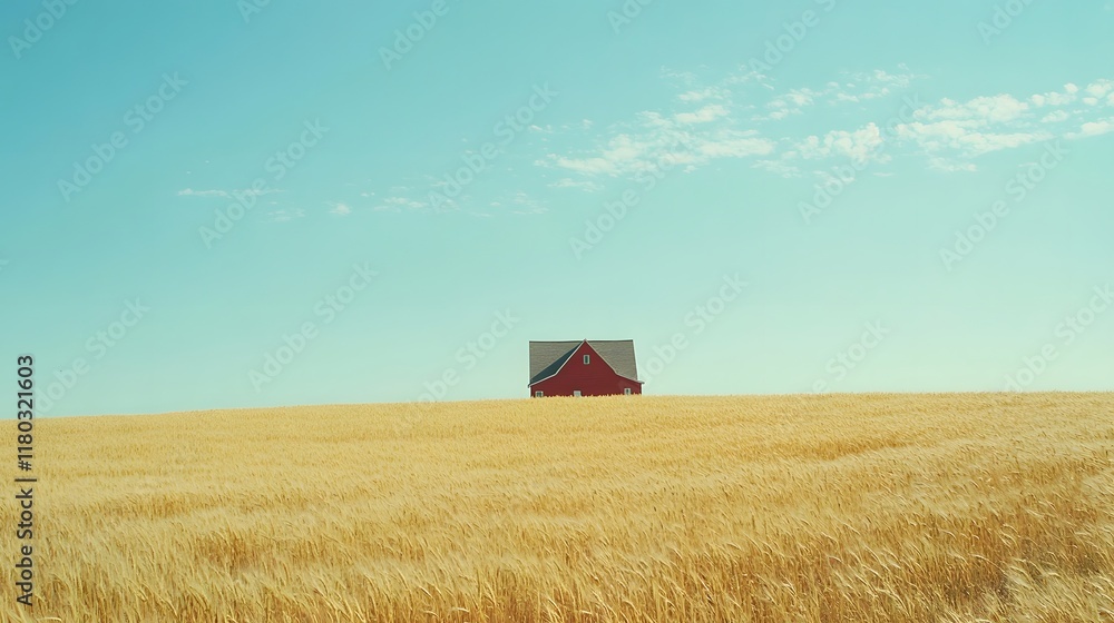 Serene Countryside Barn on Wheat Field Serene Countryside Barn on Wheat Field