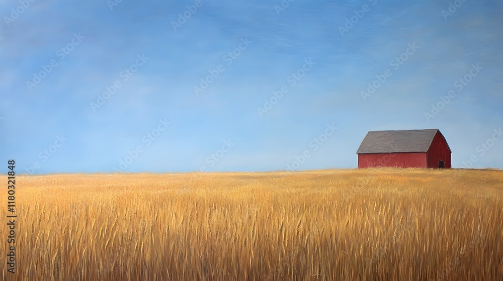 Serene Countryside Barn on Wheat Field Serene Countryside Barn on Wheat Field