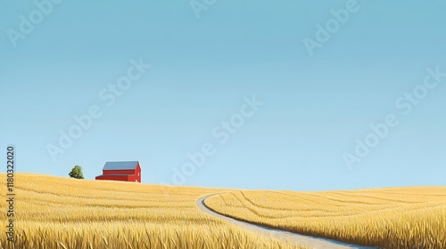 Serene Countryside Barn on Wheat Field photo