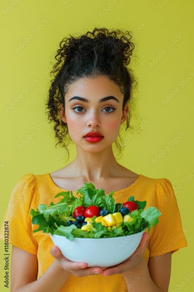 Woman hiding behind salad Woman hiding behind salad
