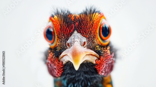 Close up of a Common pheasant with a white backgroundClose up of a Common pheasant with a white background photo