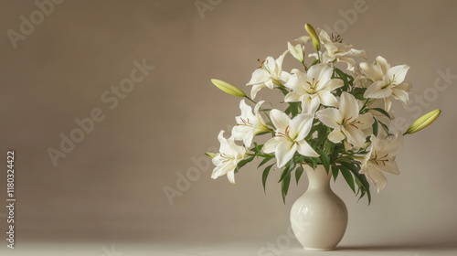 Wallpaper Mural Elegant bouquet of white lilies in a cream vase against a muted background. Torontodigital.ca