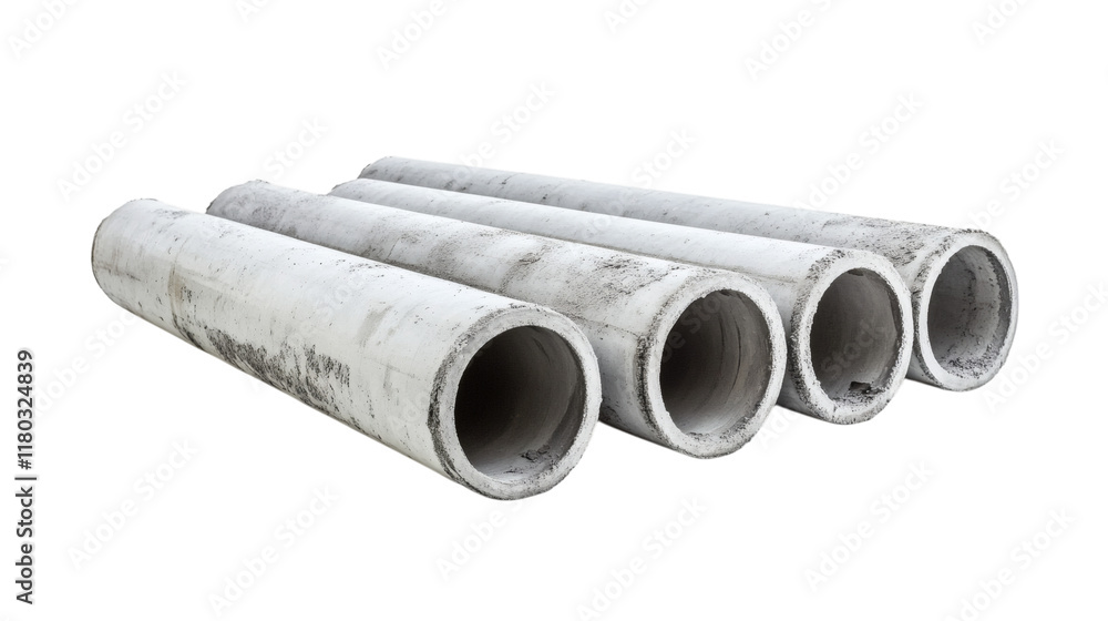 Fototapeta premium Grey beton construction pipes isolated on white background