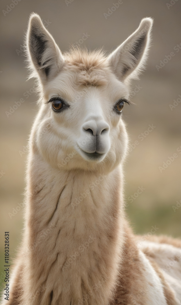 Adorable llama in a pastoral scene with soft light. Adorable llama in a pastoral scene with soft light.