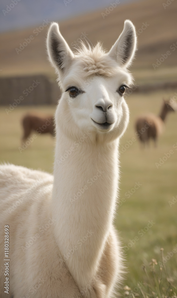 Obraz premium Adorable llama in a pastoral scene with soft light.