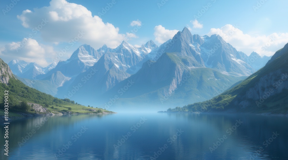 Beautiful Mountain Range With A Large Body Of Water In The Foreground Beautiful Mountain Range With A Large Body Of Water In The Foreground
