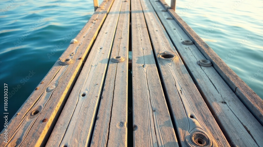 Fototapeta premium Wooden Dock Extending Over Calm Water at Sunset