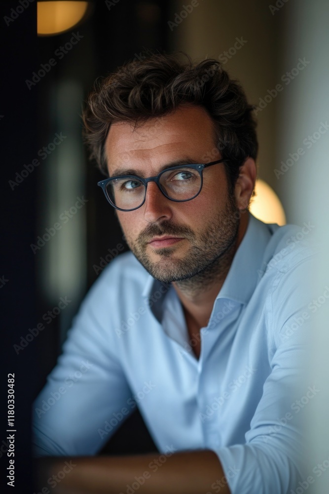Obraz premium Man wearing glasses at table