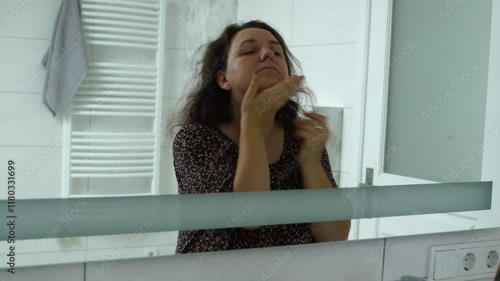 Woman makes morning routine Woman makes morning routine