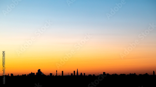 London skyline at sunset.