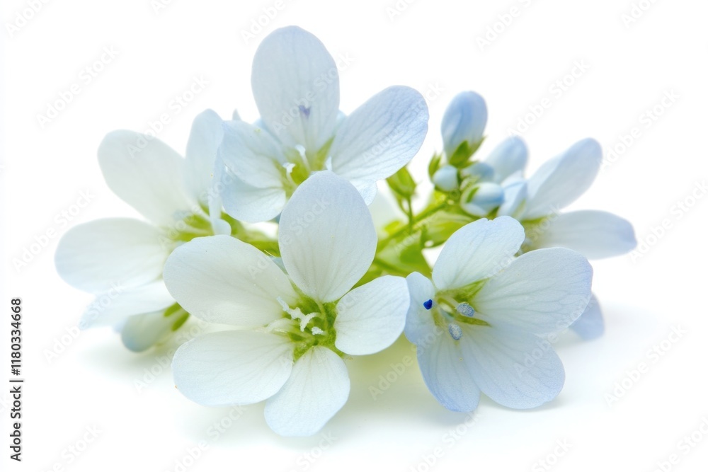 Fototapeta premium A bouquet of white flowers sits on a white surface, providing a clean and elegant backdrop for your design