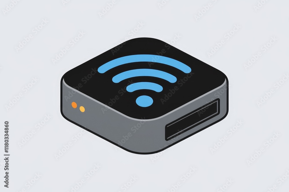 Isometric illustration of a wifi router, showcasing its wireless capabilities and connectivity. Isometric illustration of a wifi router, showcasing its wireless capabilities and connectivity.