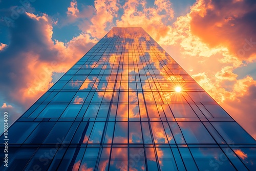 Wallpaper Mural A reflective skyscraper under a vibrant sunset sky. Torontodigital.ca