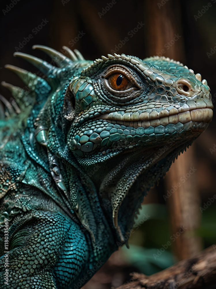 Textured iguana scales against the greenery of nature. Textured iguana scales against the greenery of nature.