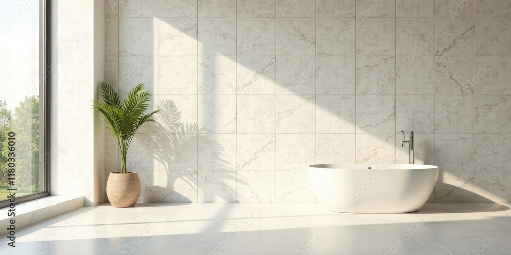 Fototapeta premium Modern Minimalist Bathroom with Freestanding Tub and Natural Light