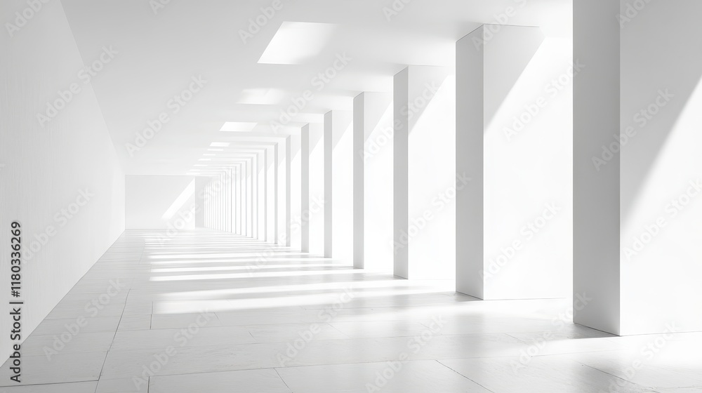 White open space office corridor with mock up wall White open space office corridor with mock up wall
