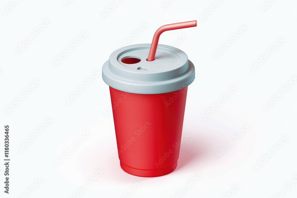 A red disposable cup with a light-grey lid and a red straw, ready for your favorite drink. A red disposable cup with a light-grey lid and a red straw, ready for your favorite drink.