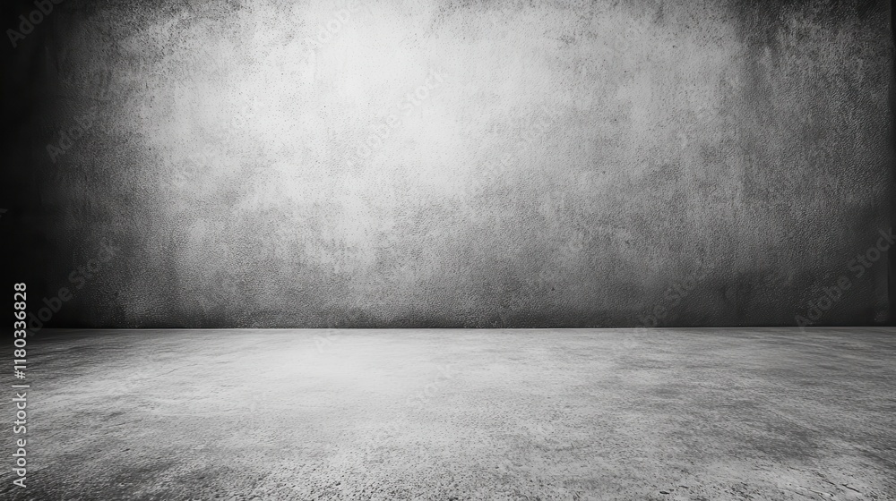 Gray wall in an empty room with concrete floor