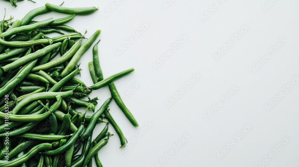 Fototapeta premium Fresh green beans on white background.