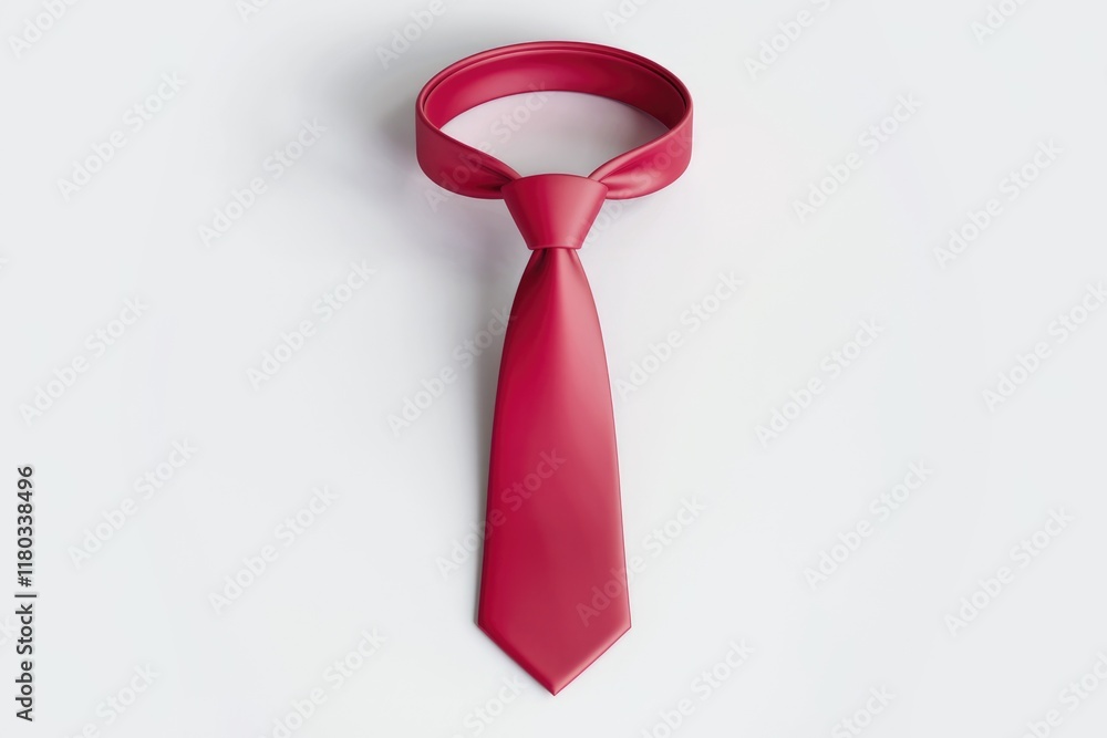 A crimson necktie, neatly knotted, displayed against a stark white backdrop. A crimson necktie, neatly knotted, displayed against a stark white backdrop.