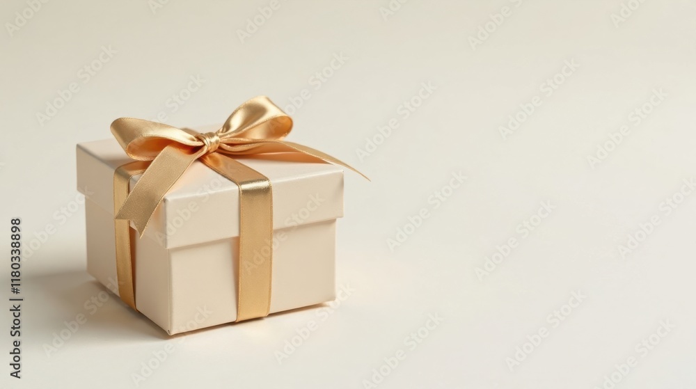 Elegant Cream Gift Box with Golden Ribbon and Bow Elegant Cream Gift Box with Golden Ribbon and Bow