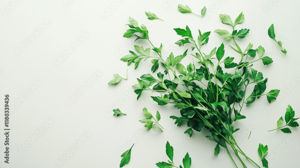 Fresh green herbs scattered on white background. Fresh green herbs scattered on white background.