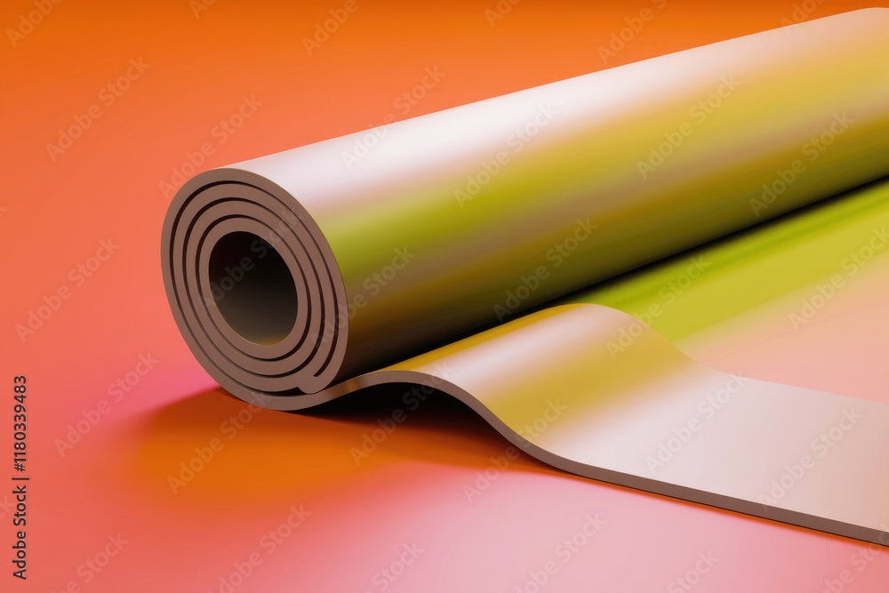 Rolled-up flexible material with a gradient color, possibly rubber or plastic sheet. Rolled-up flexible material with a gradient color, possibly rubber or plastic sheet.