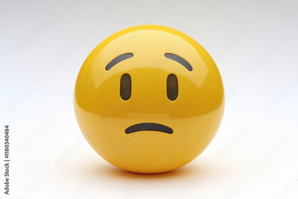 Fototapeta premium A yellow emoticon expressing disappointment or worry, conveying a feeling of unease.