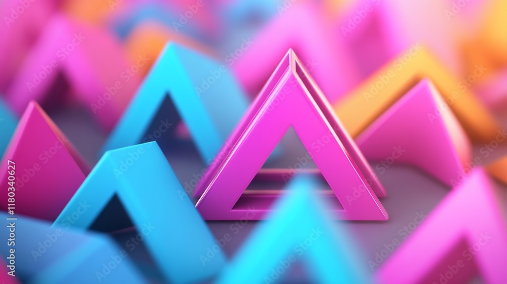 Fototapeta premium Pink, blue, orange triangles abstract background