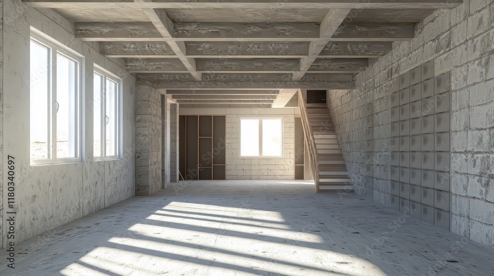 3D rendering of home interior without furniture. 3D Rendering 3D rendering of home interior without furniture. 3D Rendering