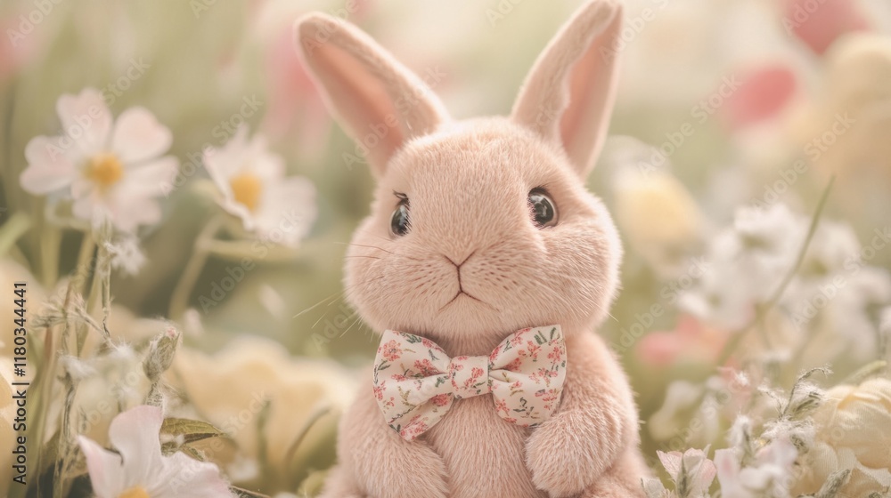 Obraz premium bunny surrounded by spring flowers, generative ai
