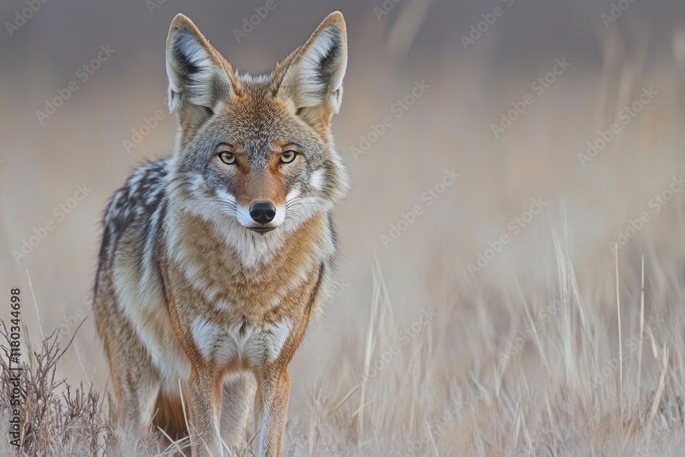 Fototapeta premium A coyote stands amidst tall grass in a natural setting