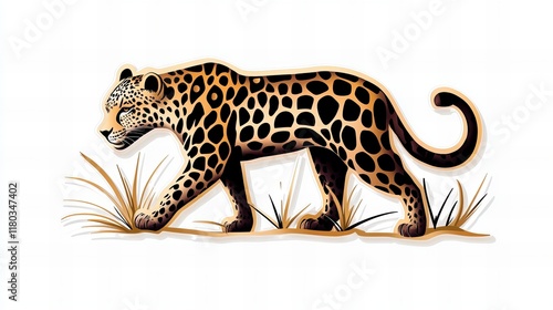 Majestic jaguar gracefully strides through tall grass, its spots gleaming under the sun. A powerful symbol of the wild. photo