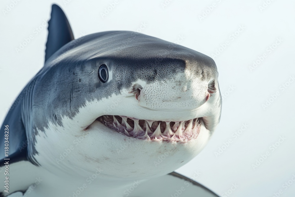 Naklejka premium A close-up of a toy shark's mouth, wide open in a playful pose