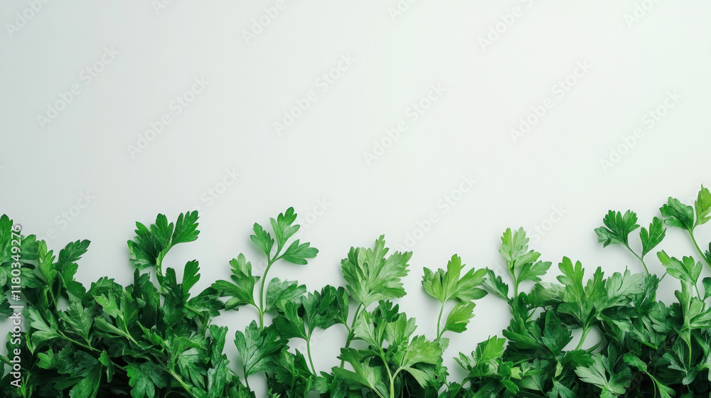 Obraz premium Fresh parsley leaves border on white background.